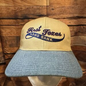 Vintage First Texas Land Bank Hat Made in USA Snapback Cap Fredericksburg Denim